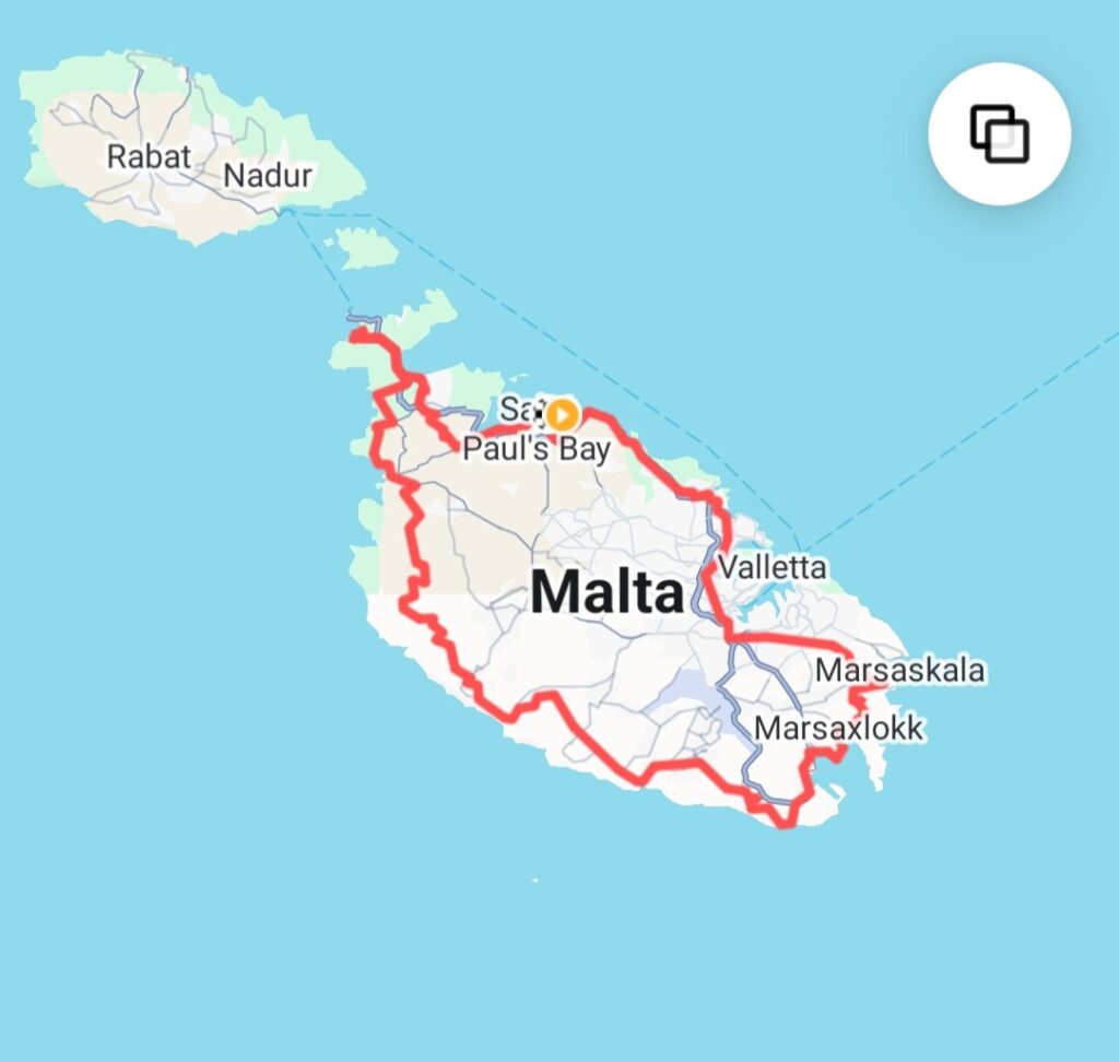 Mapa trasy rowerem wokół Malty Mapa trasy rowerem wokół Malty